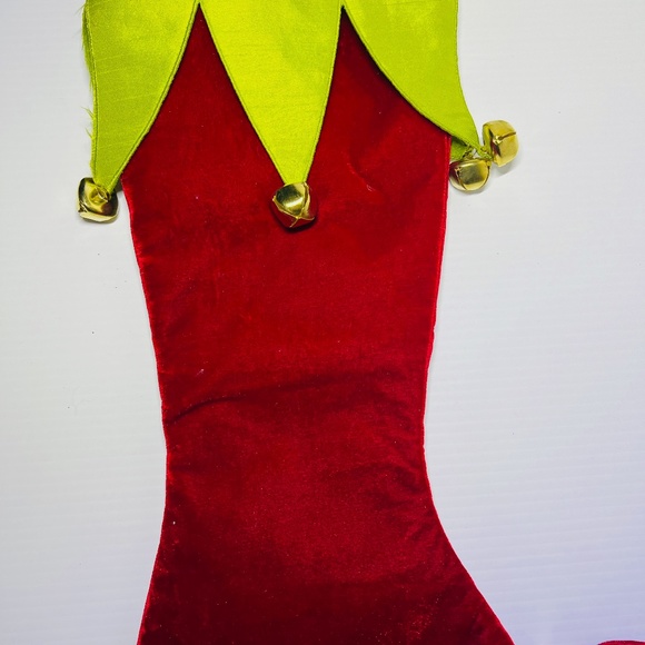 Christmas Stocking D Stevens Red Green Elf Boot With Jingle Bells 23" 18-3552 - Picture 9 of 16